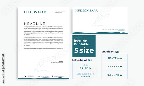 letterhead, Envelope simple tosca size DL, A4 and US Letter design template
