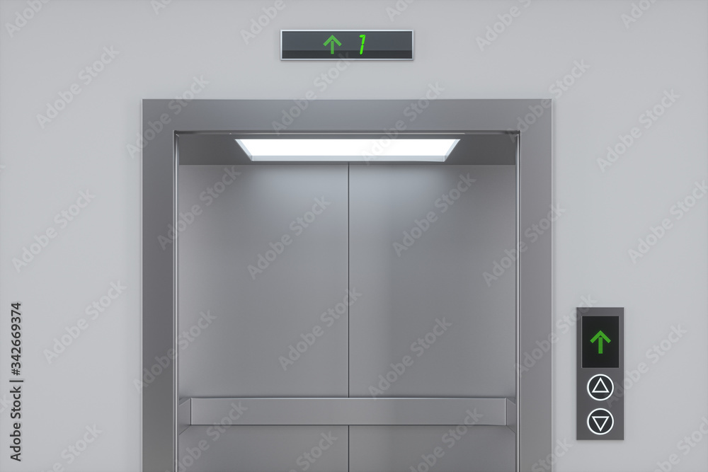 The elevator in the corridor, 3d rendering. The elevator in the corridor, 3d rendering.