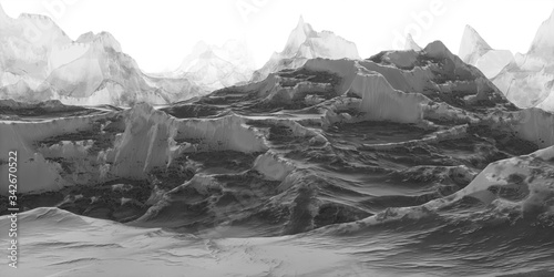 China ink painting style of mountains, 3d rendering.