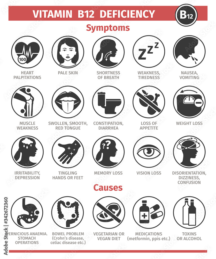 Symptoms and Causes of vitamin B12 deficiency. Template for use in ...