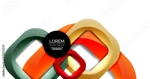 Square geometric vector abstract background, dynamic modern minimal template. Multicolored square shapes with round corners overlapping each other