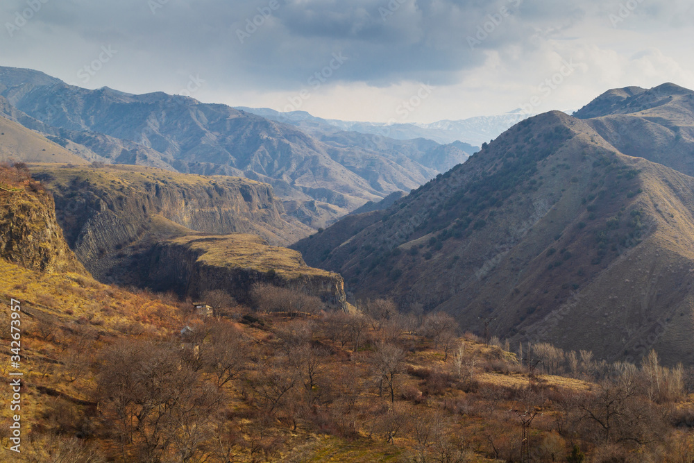 Mountain landscape in Armenia cloudy day.Caucasian Mountains