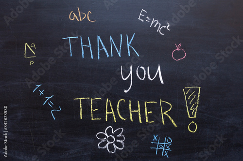 Happy Teachers Day written in chalkboard with colored chalk