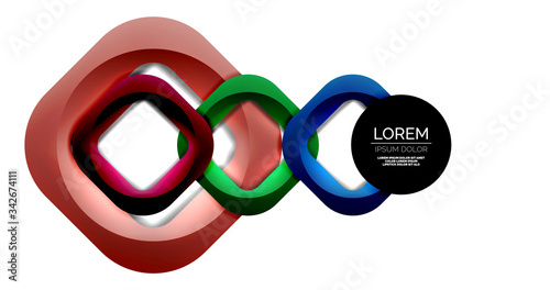 Square geometric vector abstract background, dynamic modern minimal template. Multicolored square shapes with round corners overlapping each other