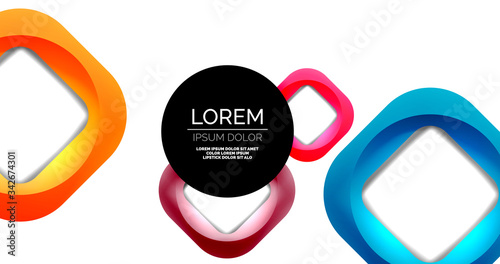 Square geometric vector abstract background, dynamic modern minimal template. Multicolored square shapes with round corners overlapping each other