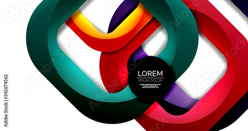 Square geometric vector abstract background, dynamic modern minimal template. Multicolored square shapes with round corners overlapping each other