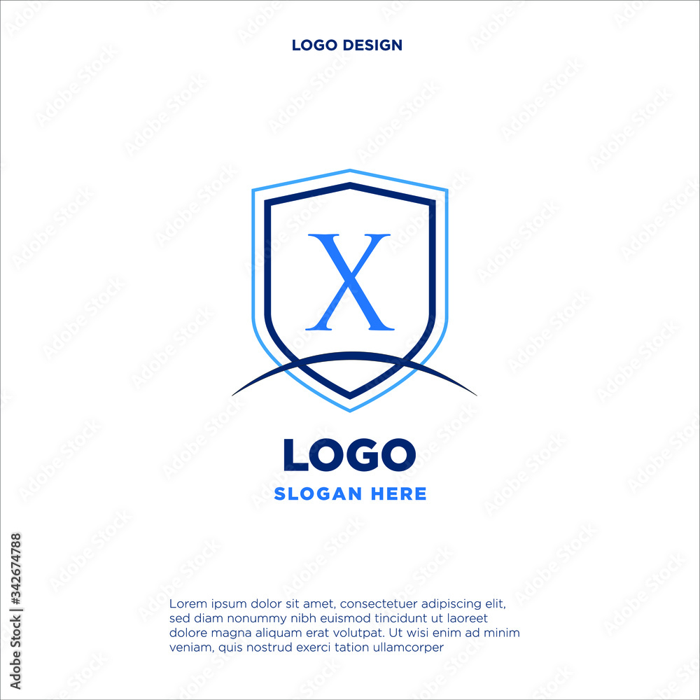 Initial letters X shield shape blue simple logo Initial letters X shield shape blue simple logo