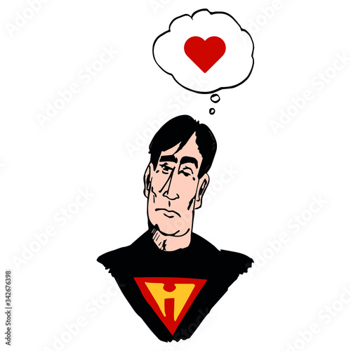 superhero thinks of love. emotion, avatar, feelings, cartoon, vectors.