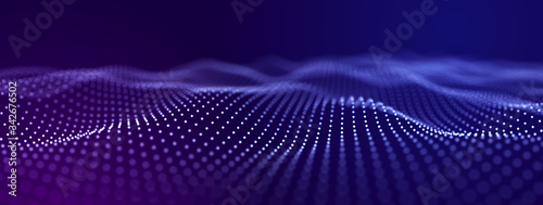 Futuristic background of points with a dynamic wave. Excellent data visualization. 3D rendering.