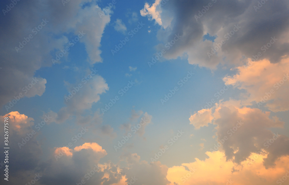Abstract fluffy clouds on the blue sky background.