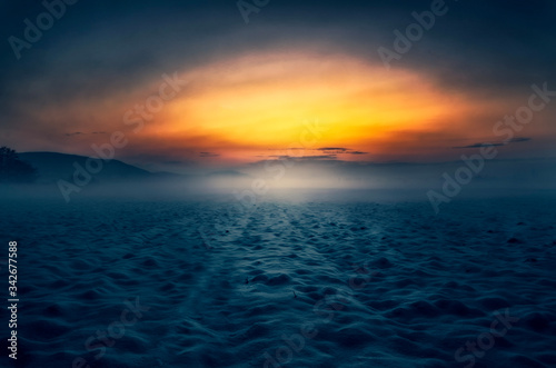 Dramatic sunset over the winter landscape