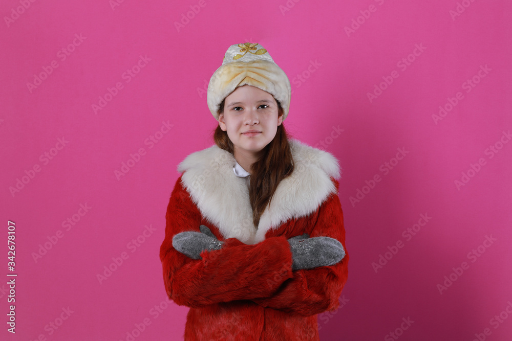children fashion portrait girl with fur winter coat children fashion portrait girl with fur winter coat
