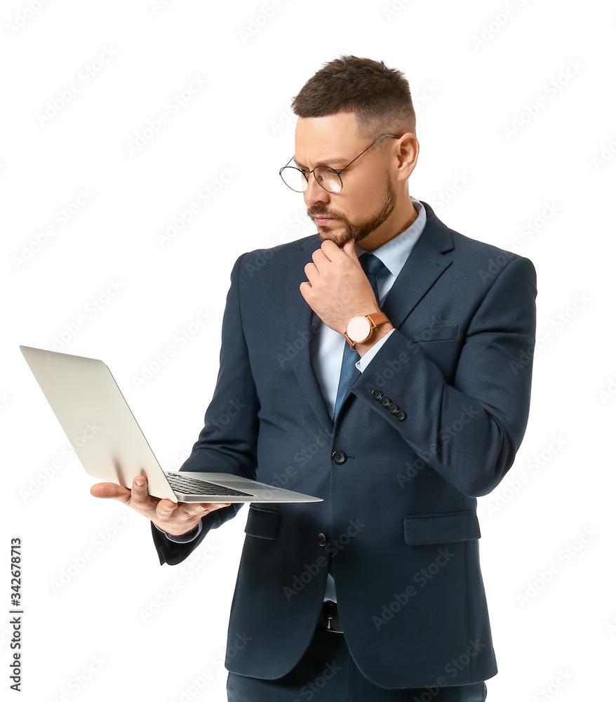 Portrait of handsome businessman with laptop on white background Portrait of handsome businessman with laptop on white background
