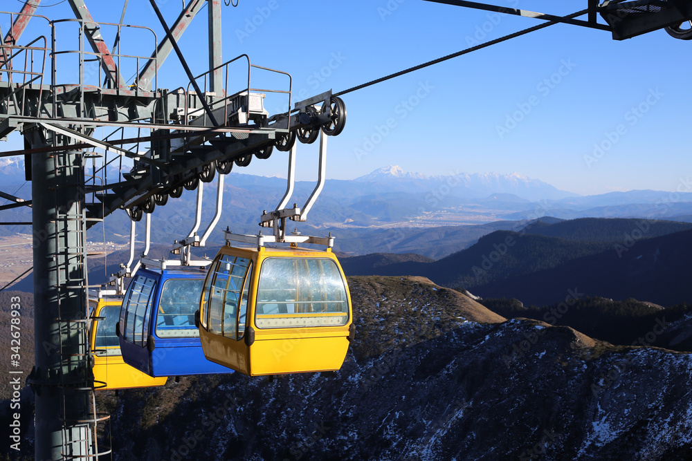 cable cars to the top of shika snow mountains in shangri-la, china