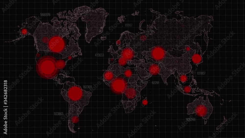 Motion graphics world map of a Corona virus COVID19 pandemic outbreak