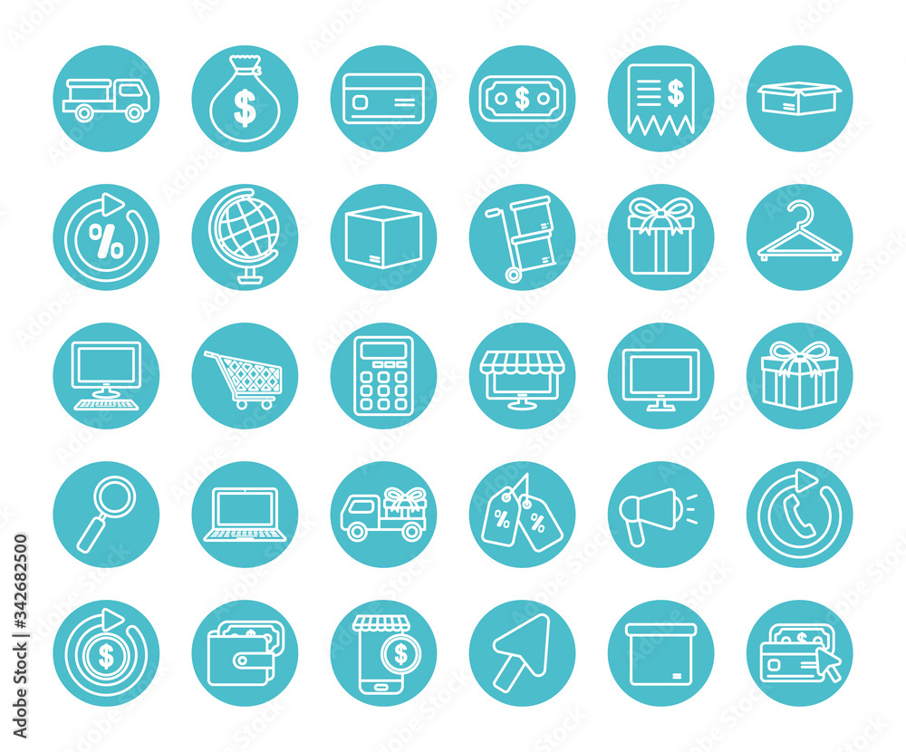 credit card and ecommerce icon set, block line style credit card and ecommerce icon set, block line style