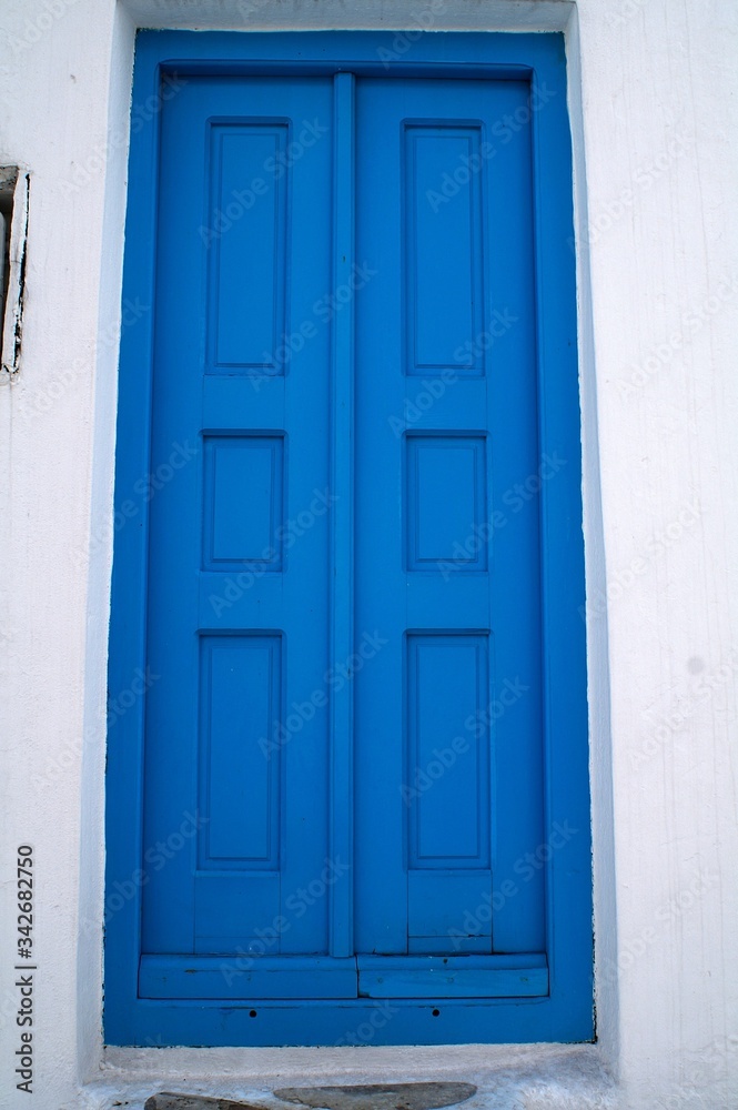 Greece, Mykonos island, blue door at Hora.