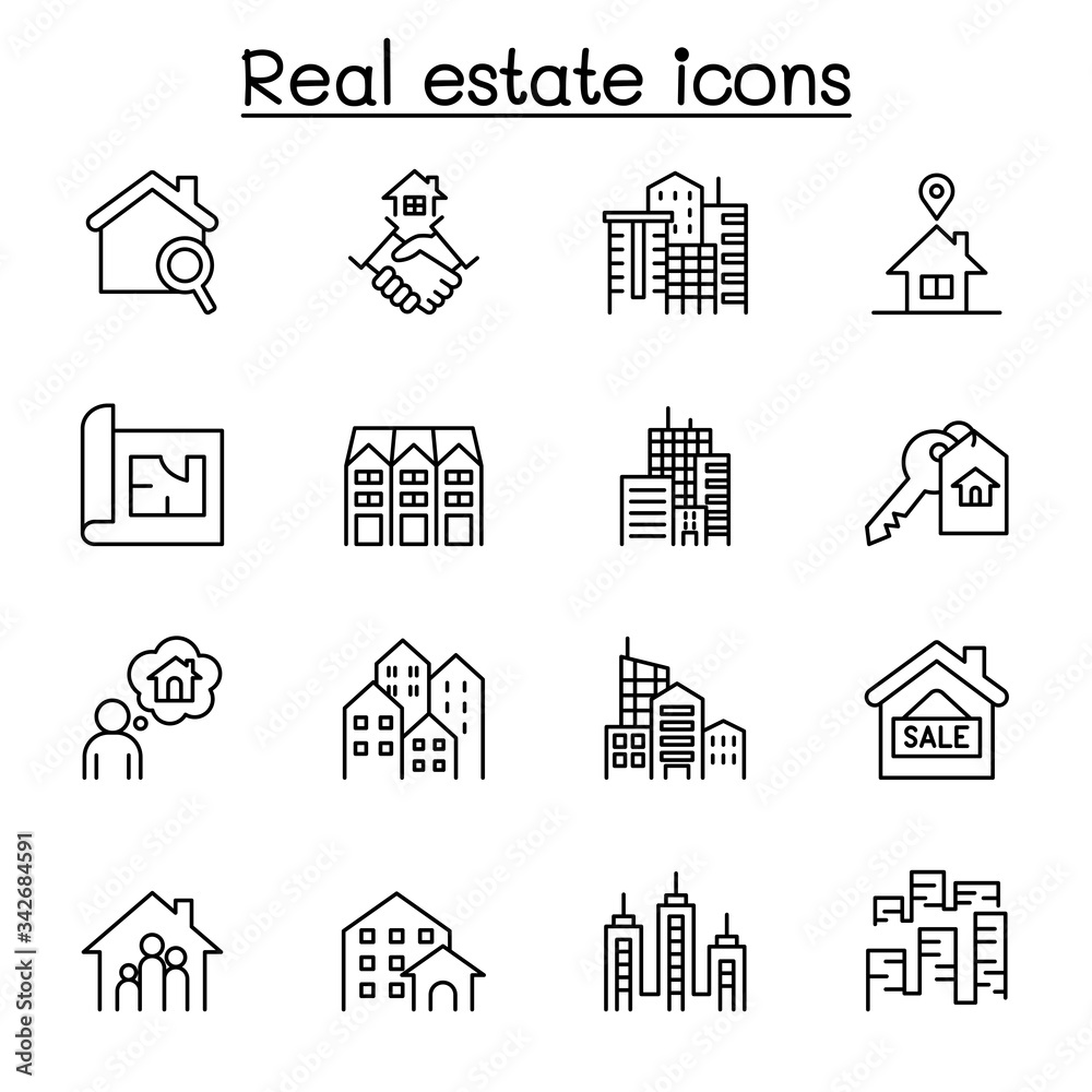Set of Real estate related vector line icons. contains such Icons as ...