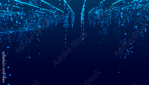 blue particles falling down digital technology background