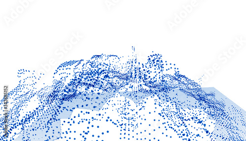 white background with blue digital particles design photo