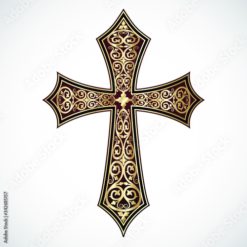 ornamental elegant golden cross / vector illustration