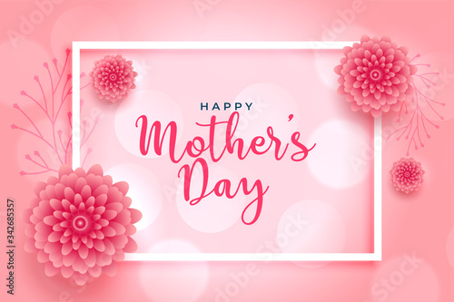 beautiful pink flower mothers day wishes card design