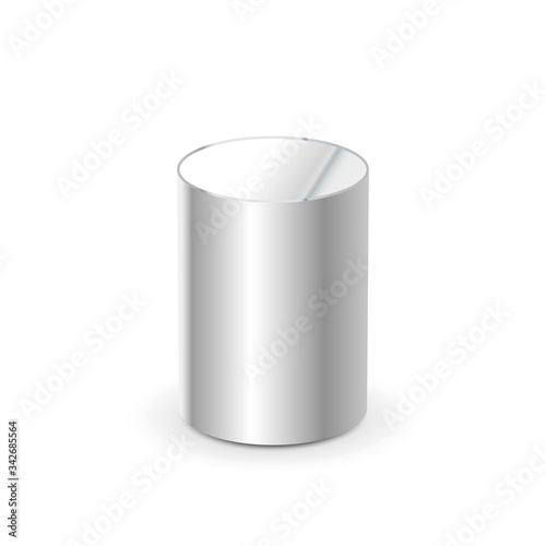 Blank glossy metal 3d cylinder on white