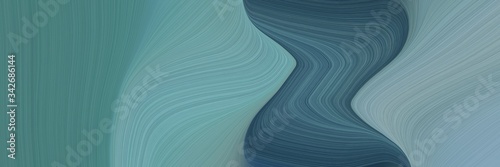 abstract dynamic designed horizontal header with blue chill, dark slate gray and dark gray colors. fluid curved lines with dynamic flowing waves and curves for poster or canvas