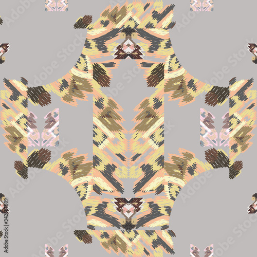 Drapery curves pagan tripe seamless pattern. Indian old surface background. Vector ornament.