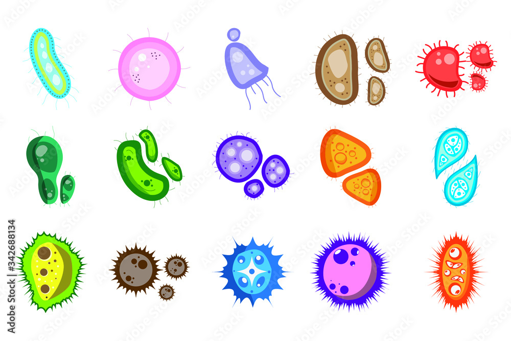 Viruses, bacteria, and microorganism shapes set