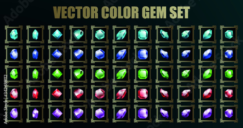 Colourful Vector Gemstones, gem jewels, diamonds and jewellery precious stones. Vector ruby, sapphire crystal and emerald, opal and amethyst rhinestones, topaz and quartz gems