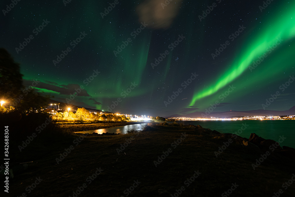 Northern lights display over northern Norway, Tromso 