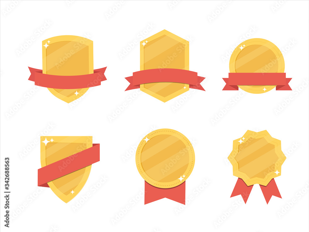 Vector set Flat Gold Badge, Ribbons and Labels. Vector set Flat Gold Badge, Ribbons and Labels.