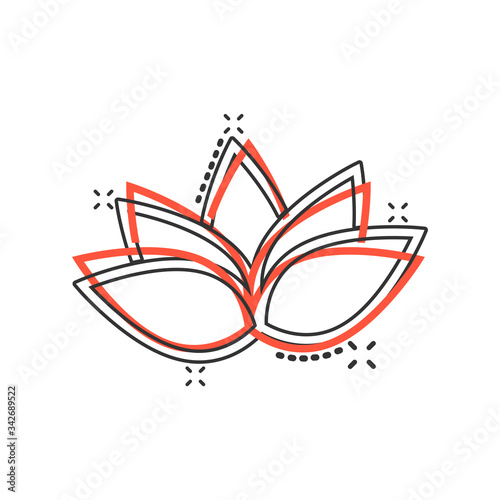 Lotus icon in comic style. Flower leaf cartoon vector illustration on white isolated background. Blossom plant splash effect business concept.