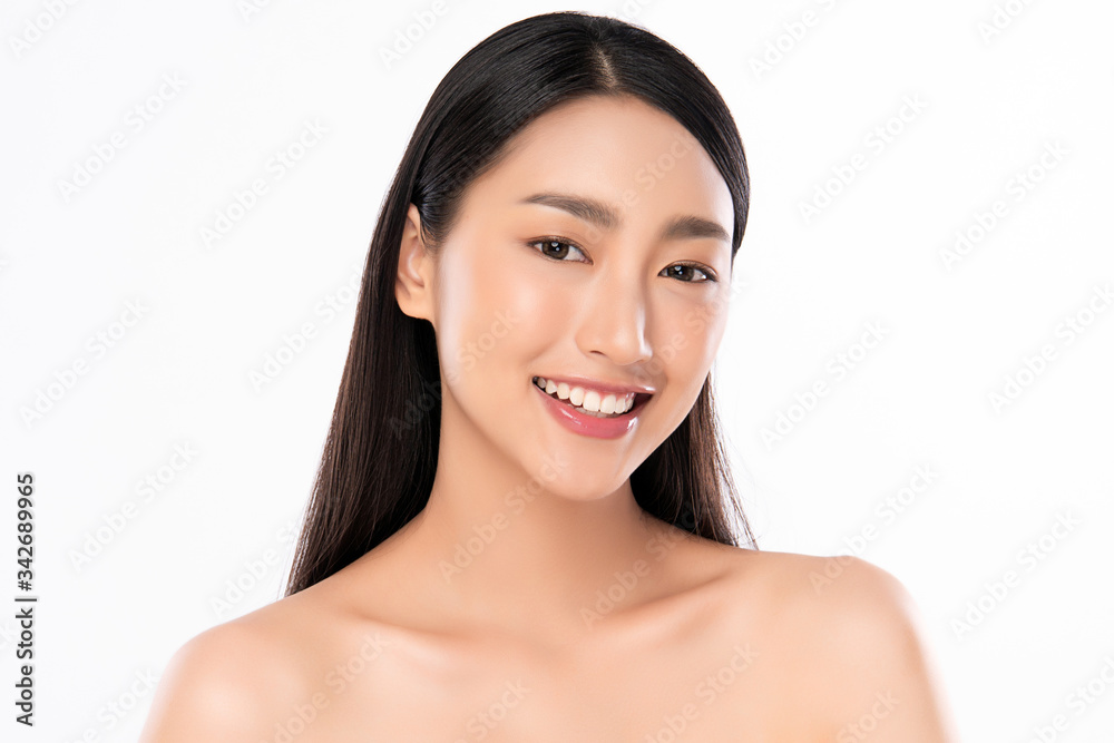 Beautiful Young Asian Woman with Clean Fresh Skin. Face care, Facial treatment, Cosmetology, beauty and healthy skin and cosmetic concept, woman beauty skin isolated on white background Beautiful Young Asian Woman with Clean Fresh Skin. Face care, Facial treatment, Cosmetology, beauty and healthy skin and cosmetic concept, woman beauty skin isolated on white background