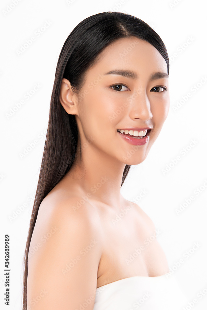 Beautiful Young Asian Woman with Clean Fresh Skin. Face care, Facial treatment, Cosmetology, beauty and healthy skin and cosmetic concept, woman beauty skin isolated on white background Beautiful Young Asian Woman with Clean Fresh Skin. Face care, Facial treatment, Cosmetology, beauty and healthy skin and cosmetic concept, woman beauty skin isolated on white background