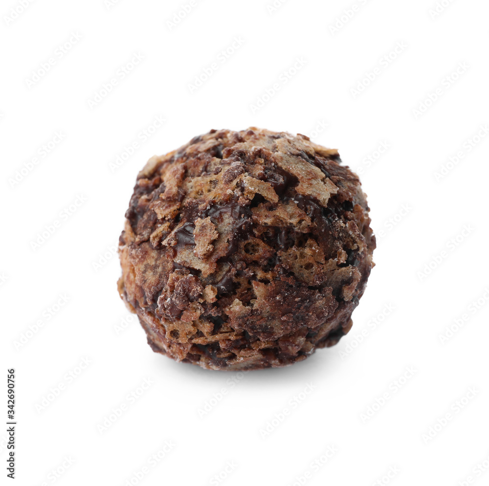 Delicious chocolate candy with waffle crumbles isolated on white Delicious chocolate candy with waffle crumbles isolated on white