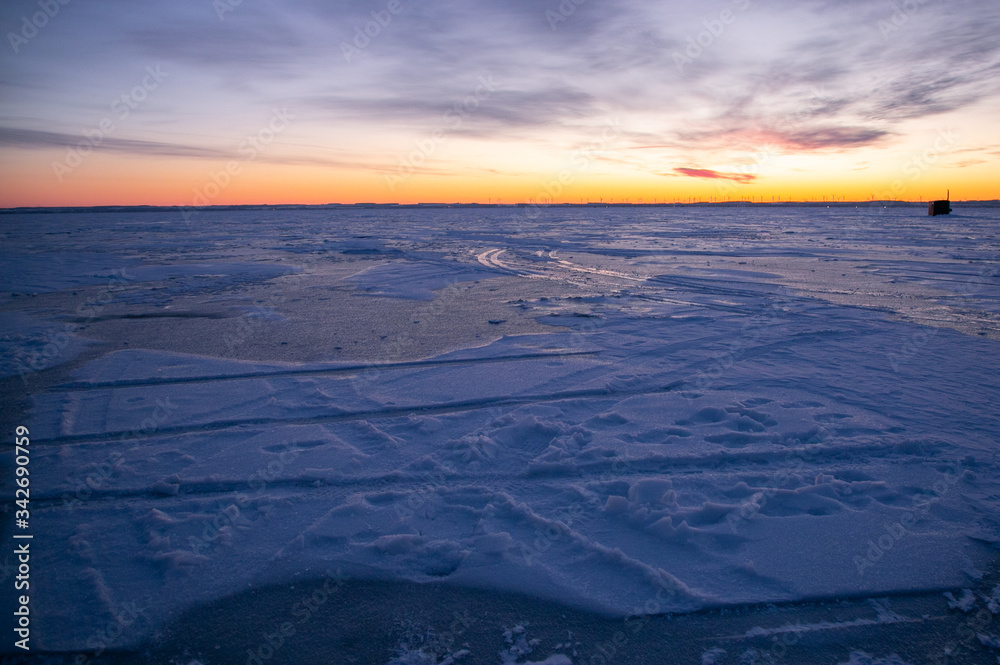 Sunset sunrise sea ice winter lake sky