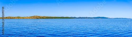 Panoramic view of Sea in Croatia, scenic view during the cruise in the Adriatic Sea. Vacation and travel concept.