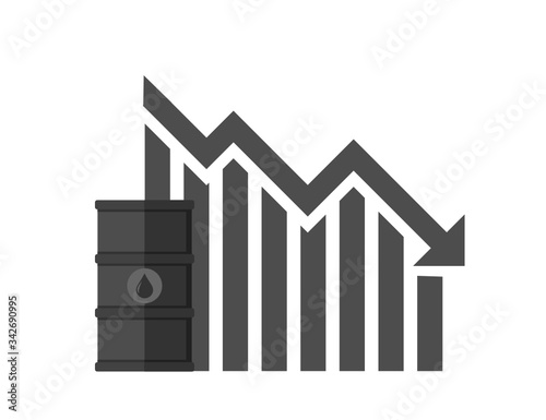 Gasoline Fuel Gas Petrol Oil Stock Value Market Demand Price Decrease Drop Fall Down Pandemic Impact With Graph Chart Diagram Illustration Vector. Can be Used for Web, Mobile, Infographic and Print.