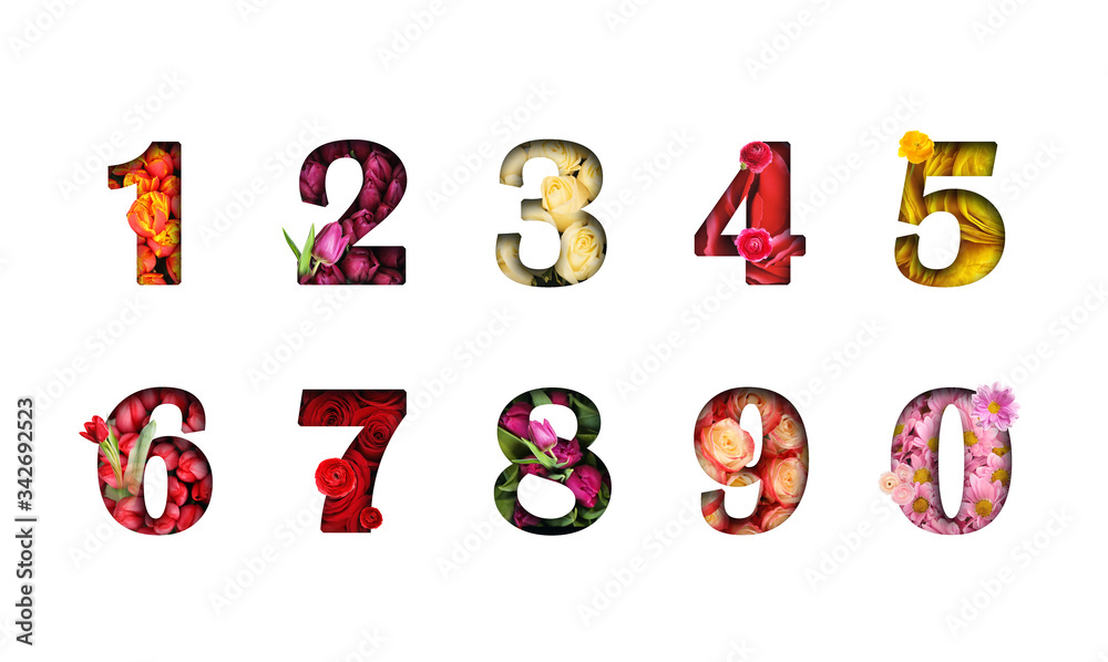 Numbers made of flowers on white background Numbers made of flowers on white background