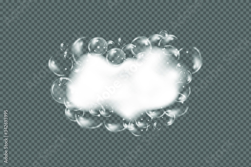 Bath foam isolated on transparent background. Shampoo bubbles texture.Sparkling shampoo and bath lather vector illustration.