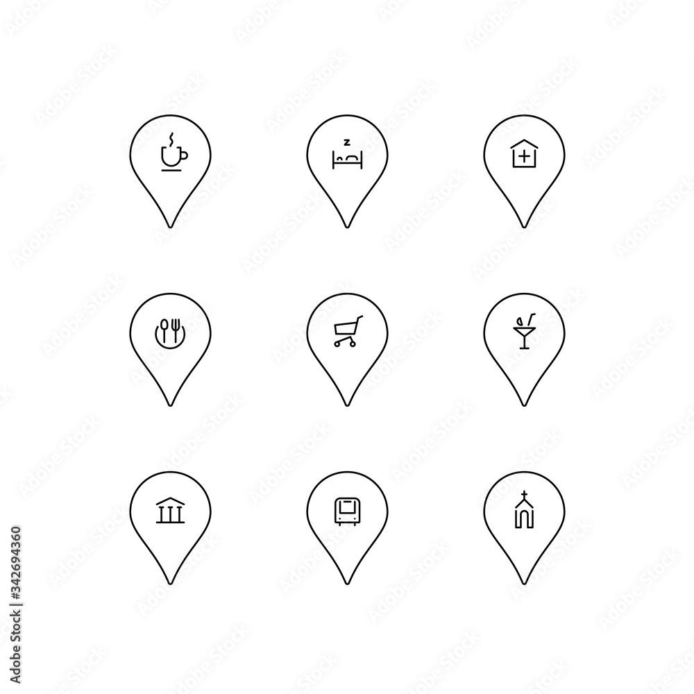 linear set of pinpoint icons