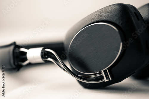 Black leather headphones on a white background