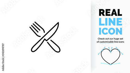 Editable line icon of crossed cutlery, part of a huge set of editable icons! photo