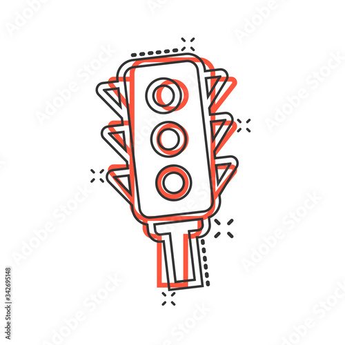 Semaphore icon in comic style. Traffic light cartoon vector illustration on white isolated background. Crossroads splash effect business concept.