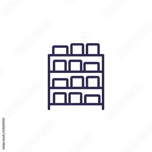 inventory, boxes on shelves line icon