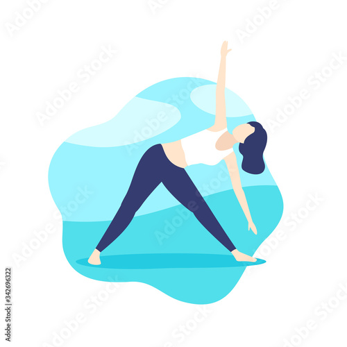 yoga, girl in triangle pose in park