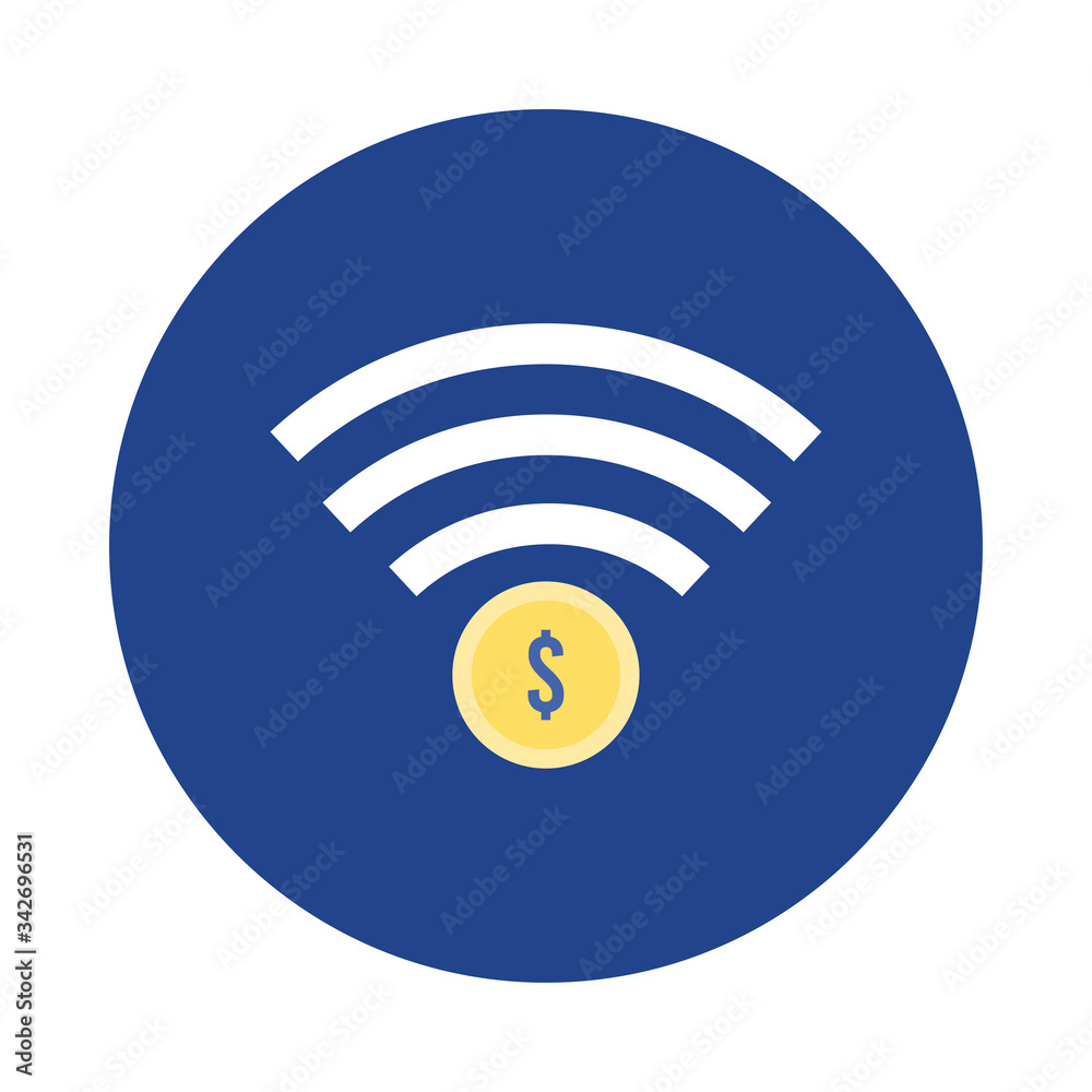 coin money dollar with wifi block and flat style icon coin money dollar with wifi block and flat style icon
