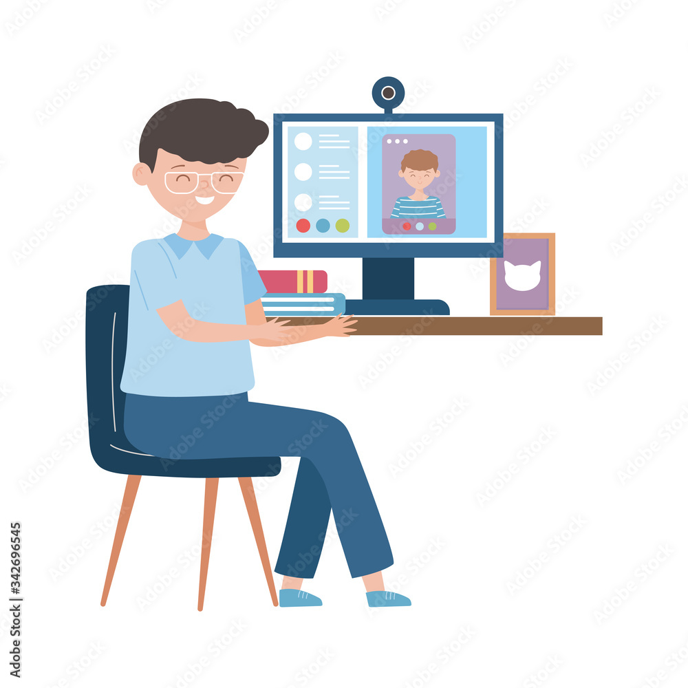 stay at home, online education teacher with computer stay at home, online education teacher with computer